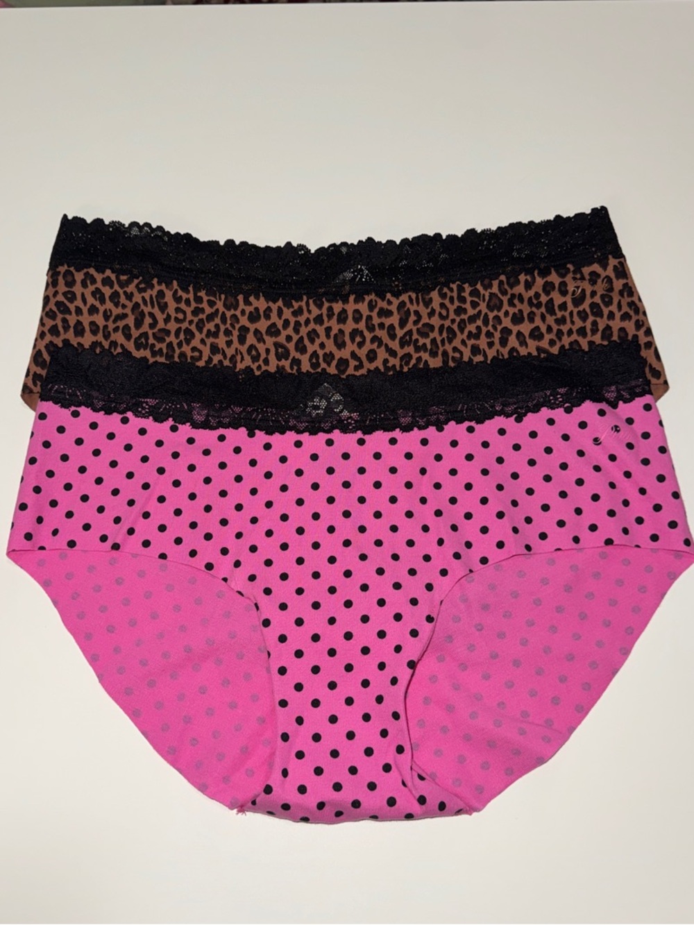 PINK Victoria's Secret Hot Pink Polka Dot & Leopard Print Bikini Briefs - 2 Pack